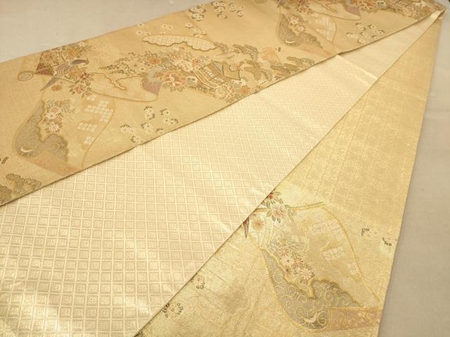 平和屋着物◎佐賀錦　六通柄袋帯　花鳥文　金糸　正絹　逸品　AABB4034dt