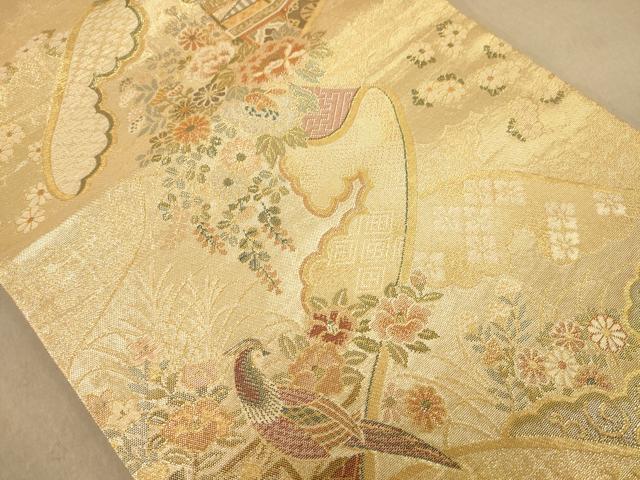 平和屋着物◎佐賀錦　六通柄袋帯　花鳥文　金糸　正絹　逸品　AABB4034dt