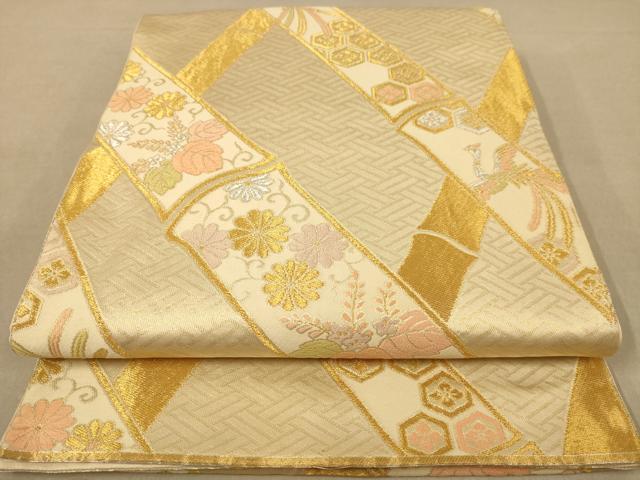 平和屋着物◎六通柄袋帯　竹　鳳凰　金銀糸　正絹　逸品　AABB4038dt