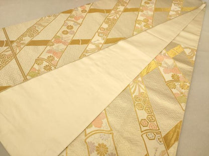 平和屋着物◎六通柄袋帯　竹　鳳凰　金銀糸　正絹　逸品　AABB4038dt