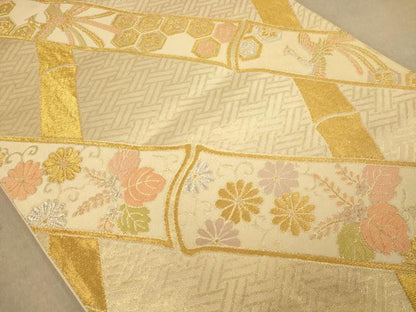 平和屋着物◎六通柄袋帯　竹　鳳凰　金銀糸　正絹　逸品　AABB4038dt