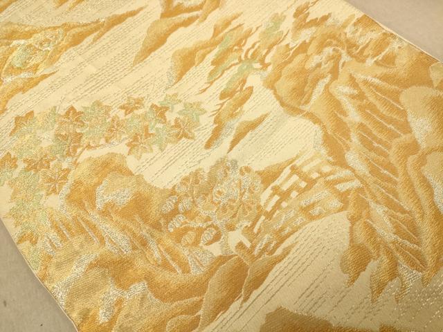 平和屋着物◎六通柄袋帯　風景花文　金銀糸　正絹　逸品　AABB4044dt