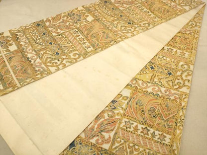 平和屋着物◎全通柄袋帯　更紗花文　金糸　正絹　逸品　AABB4048dt