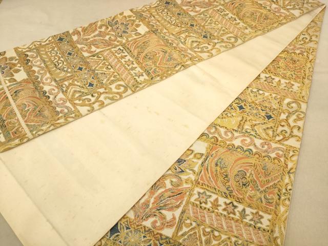 平和屋着物◎全通柄袋帯　更紗花文　金糸　正絹　逸品　AABB4048dt