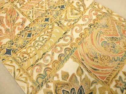 平和屋着物◎全通柄袋帯　更紗花文　金糸　正絹　逸品　AABB4048dt