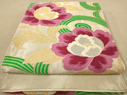 平和屋着物◎六通柄袋帯　草花文　金銀糸　正絹　逸品　AABB4050dt