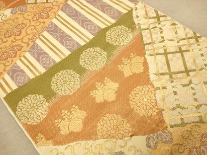 平和屋着物◎六通柄袋帯 吉祥花文 金糸 正絹 逸品 AABB4055dt