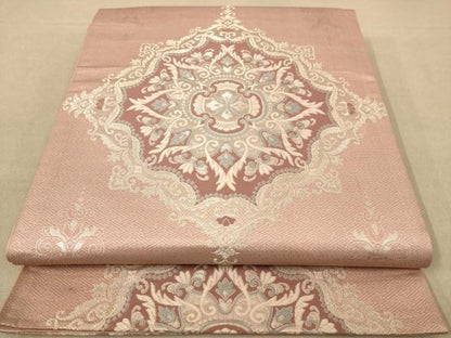 平和屋着物◎六通柄袋帯 唐織 正倉院花文 銀糸 正絹 逸品 AABB4058dt