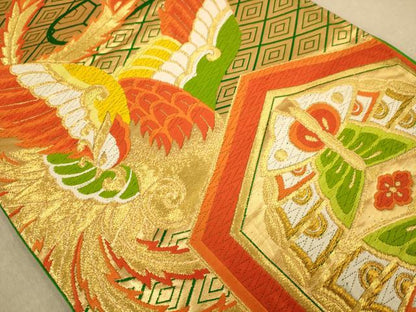 平和屋着物◎六通柄袋帯　唐織　鳳凰　蝶　金糸　正絹　逸品　AABB4064dt