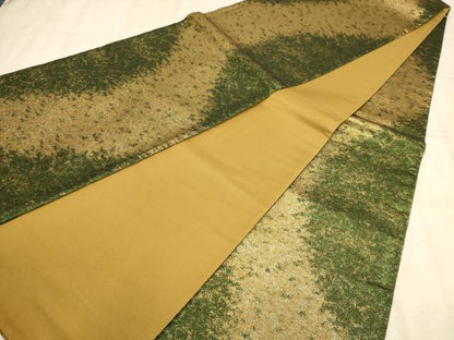 平和屋着物◎全通柄袋帯　霞文　金糸　正絹　逸品　AABB4092dt