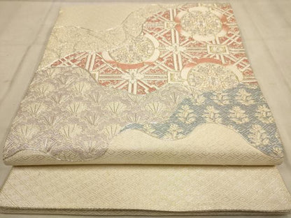 平和屋着物◎佐賀錦 太鼓柄袋帯 駒刺繍 吉祥花文 金銀糸 正絹 逸品 AABB4100dt
