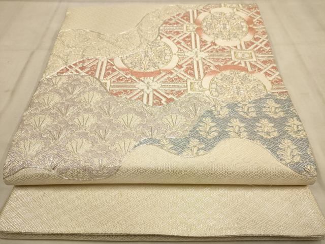 平和屋着物◎佐賀錦 太鼓柄袋帯 駒刺繍 吉祥花文 金銀糸 正絹 逸品 AABB4100dt
