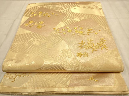 平和屋着物◎六通柄袋帯 歌撰色紙文 金糸 正絹 逸品 AABB4101dt
