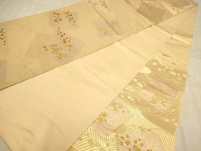 平和屋着物◎六通柄袋帯 歌撰色紙文 金糸 正絹 逸品 AABB4101dt