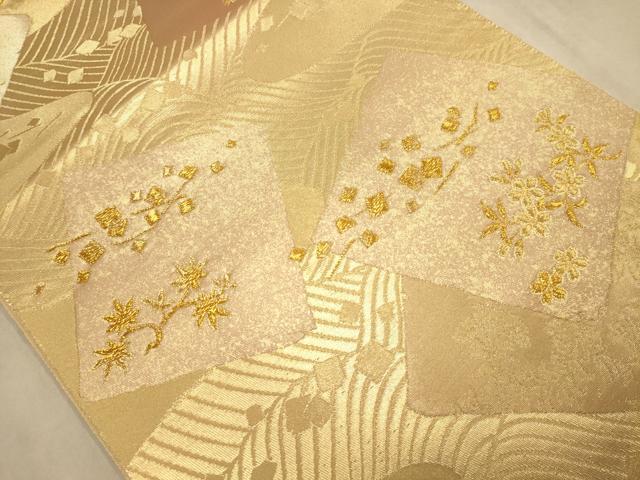 平和屋着物◎六通柄袋帯 歌撰色紙文 金糸 正絹 逸品 AABB4101dt