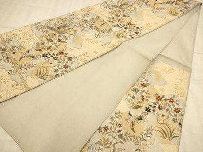 平和屋着物◎六通柄袋帯 花鳥文 金銀糸 正絹 逸品 AABB4105dt