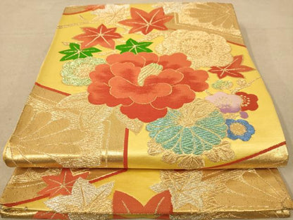 平和屋着物◎六通柄袋帯　唐織　草花文　金銀糸　正絹　逸品　AABB4115dt