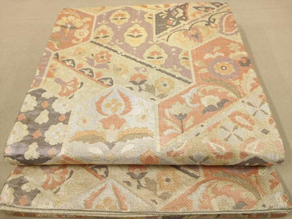 平和屋着物◎佐賀錦　六通柄袋帯　更紗花文　金銀糸　正絹　逸品　AABB4131dt