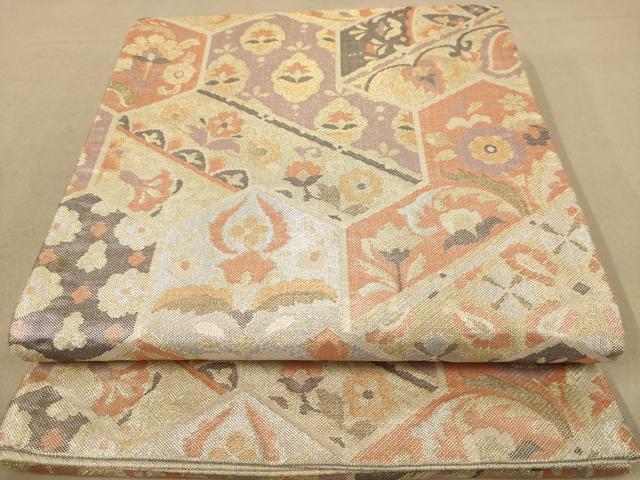 平和屋着物◎佐賀錦　六通柄袋帯　更紗花文　金銀糸　正絹　逸品　AABB4131dt