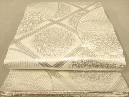 平和屋着物◎両面　六通柄袋帯　唐織　孔雀花文　銀糸　正絹　逸品　AABB4148dt