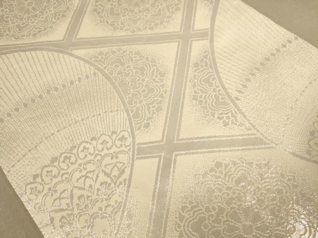 平和屋着物◎両面　六通柄袋帯　唐織　孔雀花文　銀糸　正絹　逸品　AABB4148dt