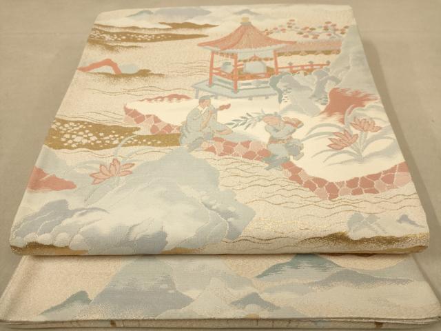 平和屋着物◎西陣　太鼓柄袋帯　風景文　金銀糸　正絹　逸品　AABB4156dt