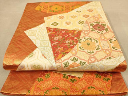 平和屋着物◎六通柄袋帯　切嵌花文　金糸　正絹　逸品　AABB4157dt