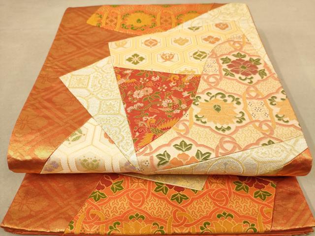 平和屋着物◎六通柄袋帯　切嵌花文　金糸　正絹　逸品　AABB4157dt