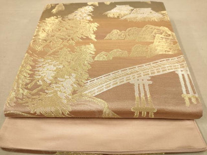 平和屋着物◎六通柄袋帯　風景文　金銀糸　正絹　逸品　AABB4158dt