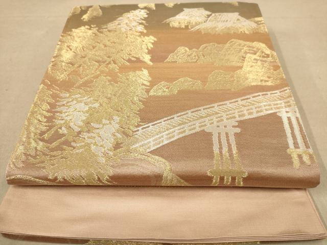 平和屋着物◎六通柄袋帯　風景文　金銀糸　正絹　逸品　AABB4158dt