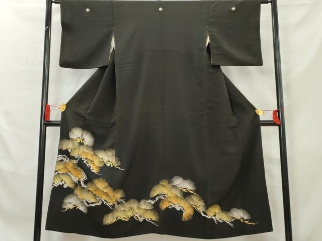 平和屋着物■豪華黒留袖　枝松文　金銀糸　正絹　逸品　AABB4238cs