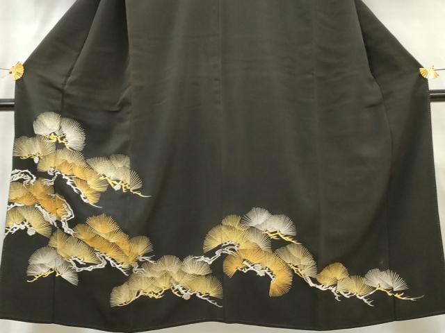平和屋着物■豪華黒留袖　枝松文　金銀糸　正絹　逸品　AABB4238cs