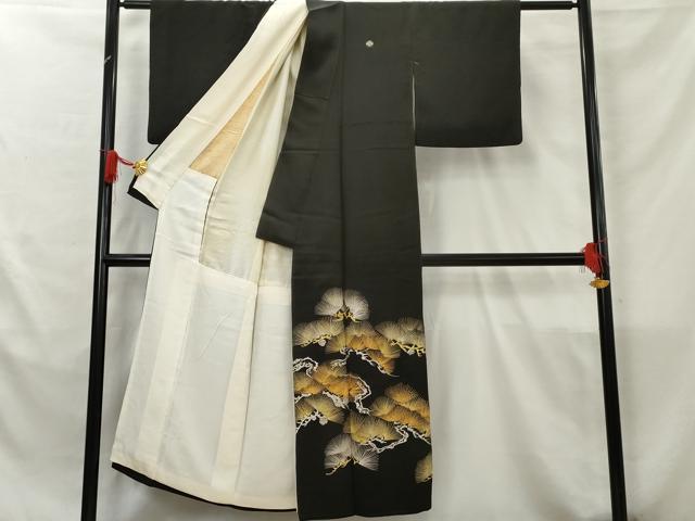平和屋着物■豪華黒留袖　枝松文　金銀糸　正絹　逸品　AABB4238cs