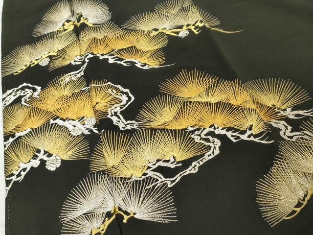 平和屋着物■豪華黒留袖　枝松文　金銀糸　正絹　逸品　AABB4238cs