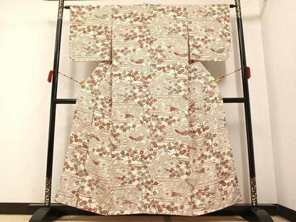 平和屋着物●上質な小紋　型染め　草花風景文　正絹　逸品　AABB4325ph