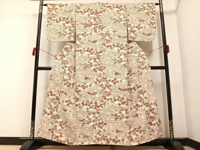 平和屋着物●上質な小紋　型染め　草花風景文　正絹　逸品　AABB4325ph