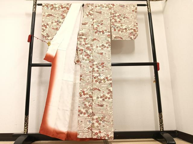 平和屋着物●上質な小紋　型染め　草花風景文　正絹　逸品　AABB4325ph