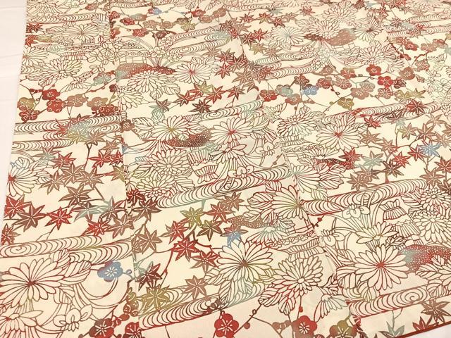 平和屋着物●上質な小紋　型染め　草花風景文　正絹　逸品　AABB4325ph