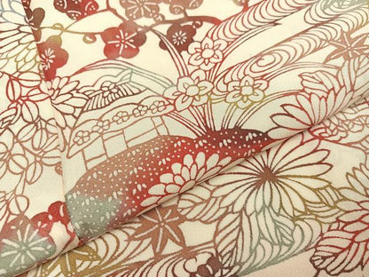 平和屋着物●上質な小紋　型染め　草花風景文　正絹　逸品　AABB4325ph