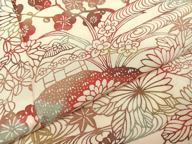 平和屋着物●上質な小紋　型染め　草花風景文　正絹　逸品　AABB4325ph