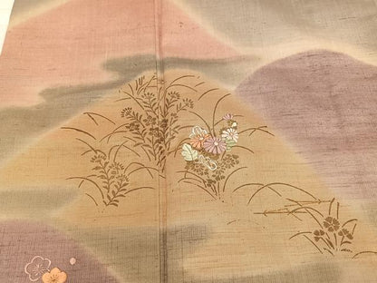 平和屋着物●訪問着　紬地　刺繍　草花文　暈し染め　金彩　正絹　逸品　AABB4338ph