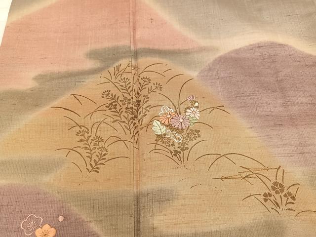 平和屋着物●訪問着　紬地　刺繍　草花文　暈し染め　金彩　正絹　逸品　AABB4338ph