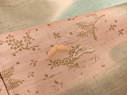 平和屋着物●訪問着　紬地　刺繍　草花文　暈し染め　金彩　正絹　逸品　AABB4338ph