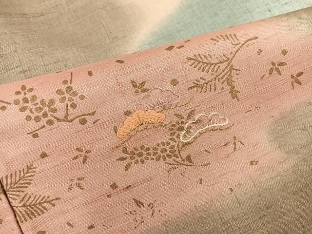 平和屋着物●訪問着　紬地　刺繍　草花文　暈し染め　金彩　正絹　逸品　AABB4338ph