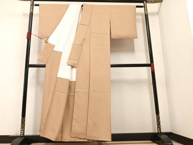 平和屋着物●上質な色無地　横縞地紋　飴色　正絹　逸品　AABB4339ph