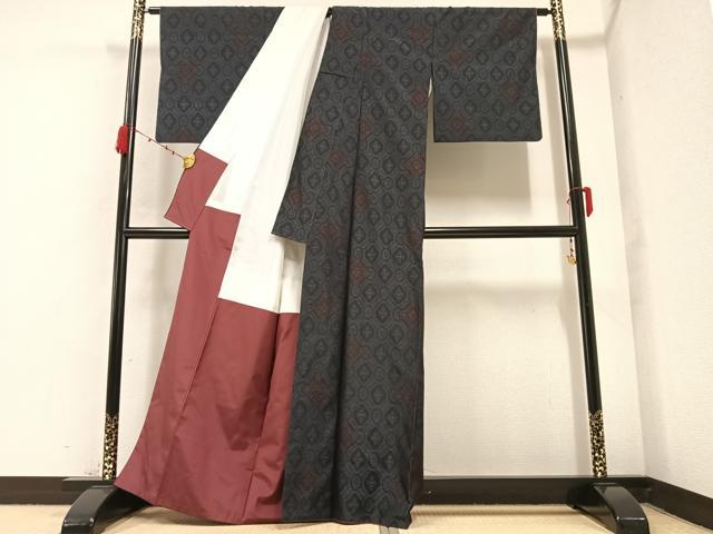 平和屋着物●本場大島紬　菱文　正絹　逸品　AABB4376ph