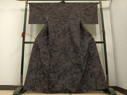 平和屋着物●結城紬　80亀甲　風景草木文　正絹　逸品　未使用　AABB4395ph
