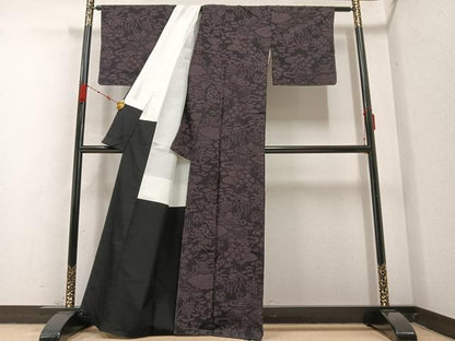 平和屋着物●結城紬　80亀甲　風景草木文　正絹　逸品　未使用　AABB4395ph
