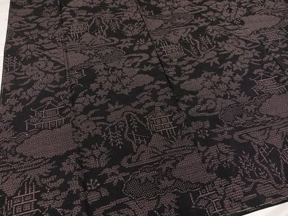 平和屋着物●結城紬　80亀甲　風景草木文　正絹　逸品　未使用　AABB4395ph