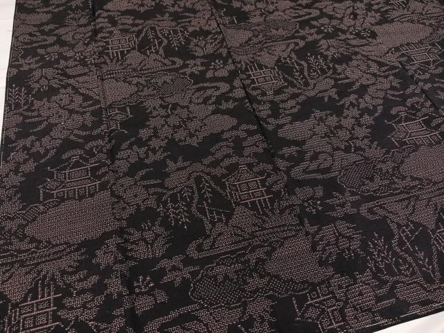 平和屋着物●結城紬　80亀甲　風景草木文　正絹　逸品　未使用　AABB4395ph